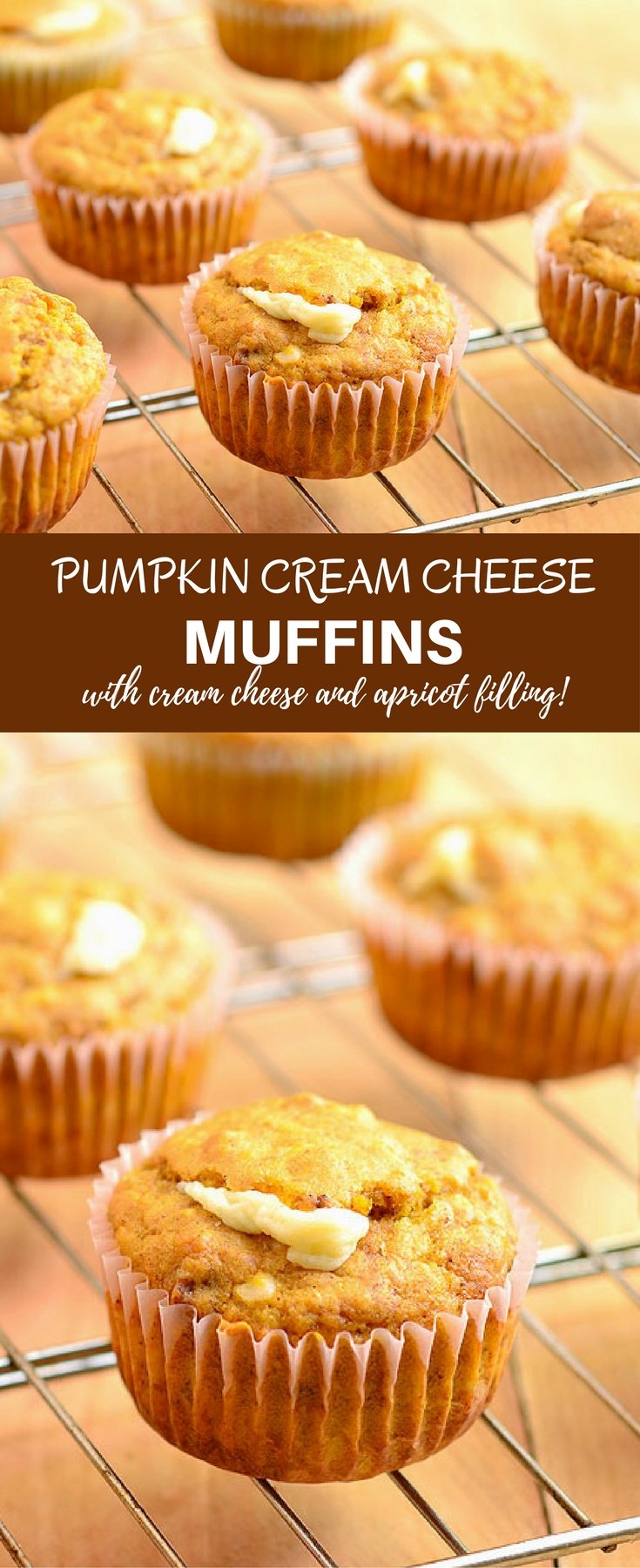 Pumpkin Cream Cheese Muffins filled with creamy cream cheese and apricot preserves. Bursting with Fall flavors, they're amazing for breakfast or anytime you need a sweet treat!