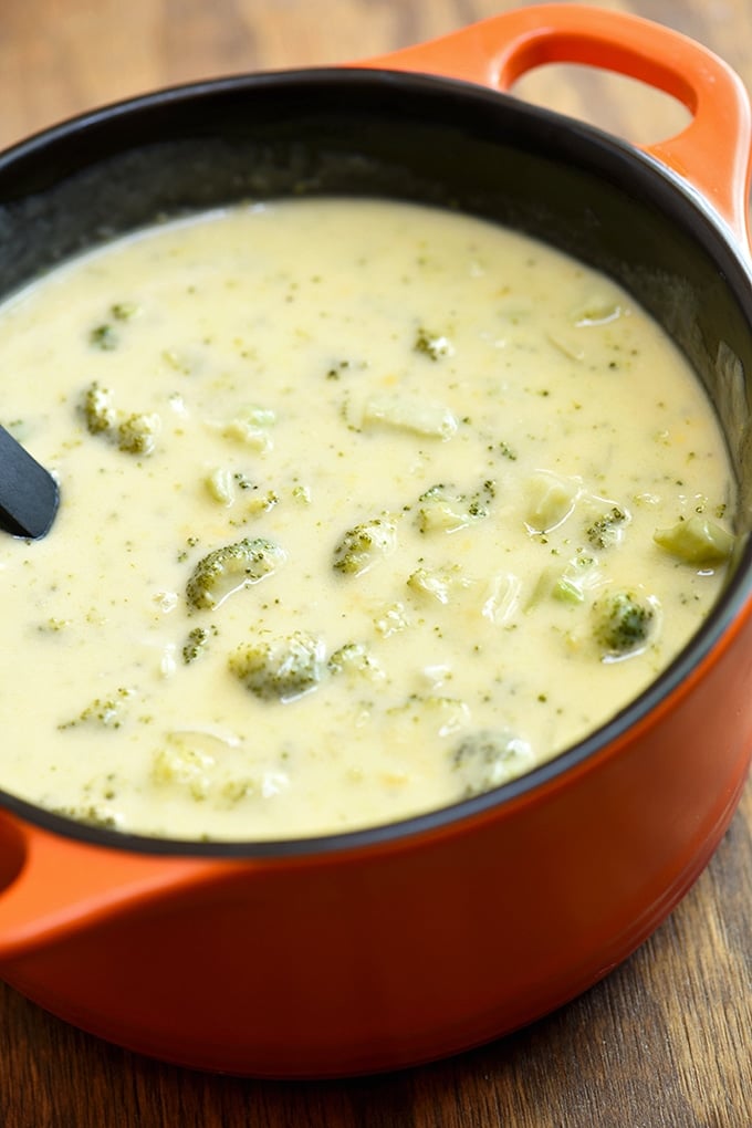 Cheesy Broccoli Soup in a pot