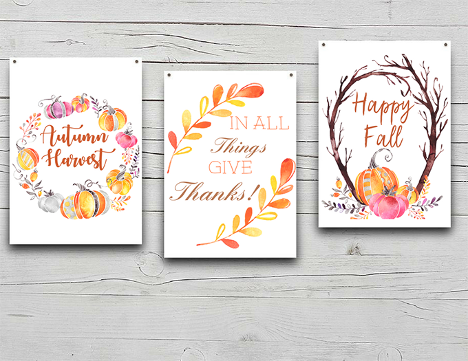 Fall Decor FREE Printables to easily update your home for Fall! They look amazing on the wall, on a mantel or anywhere you need a quick pop of Autumn colors. And they make great gifts, too!