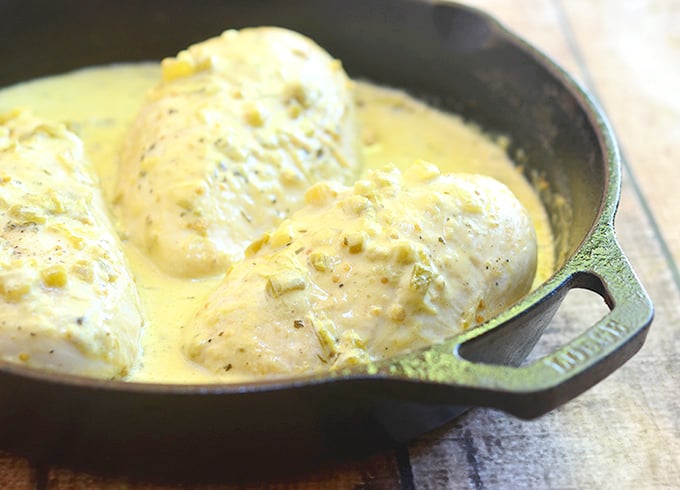 These creamy salsa verde chicken breasts are so satisfying and delicious. 