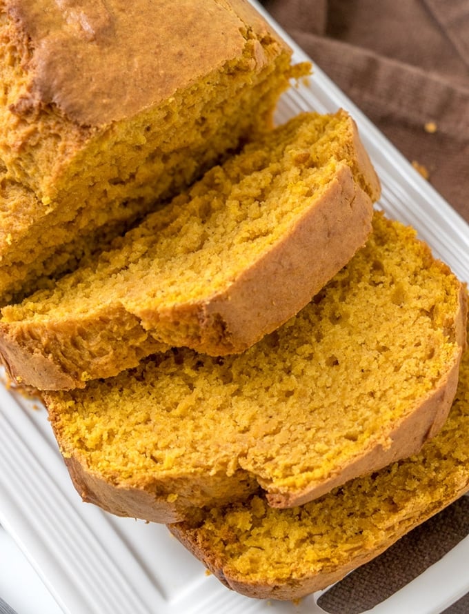 Yummy slices of moist pumpkin bread are a perfect autumn treat. 