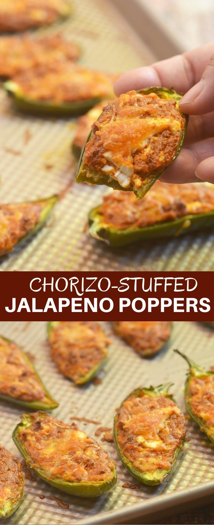 Chorizo-Stuffed Jalapeno Poppers filled with chorizo, cream cheese, and shredded Mexican cheese blend are the perfect game day eats! They're smoky, spicy, creamy and full of bold flavors you'll love in an appetizer!