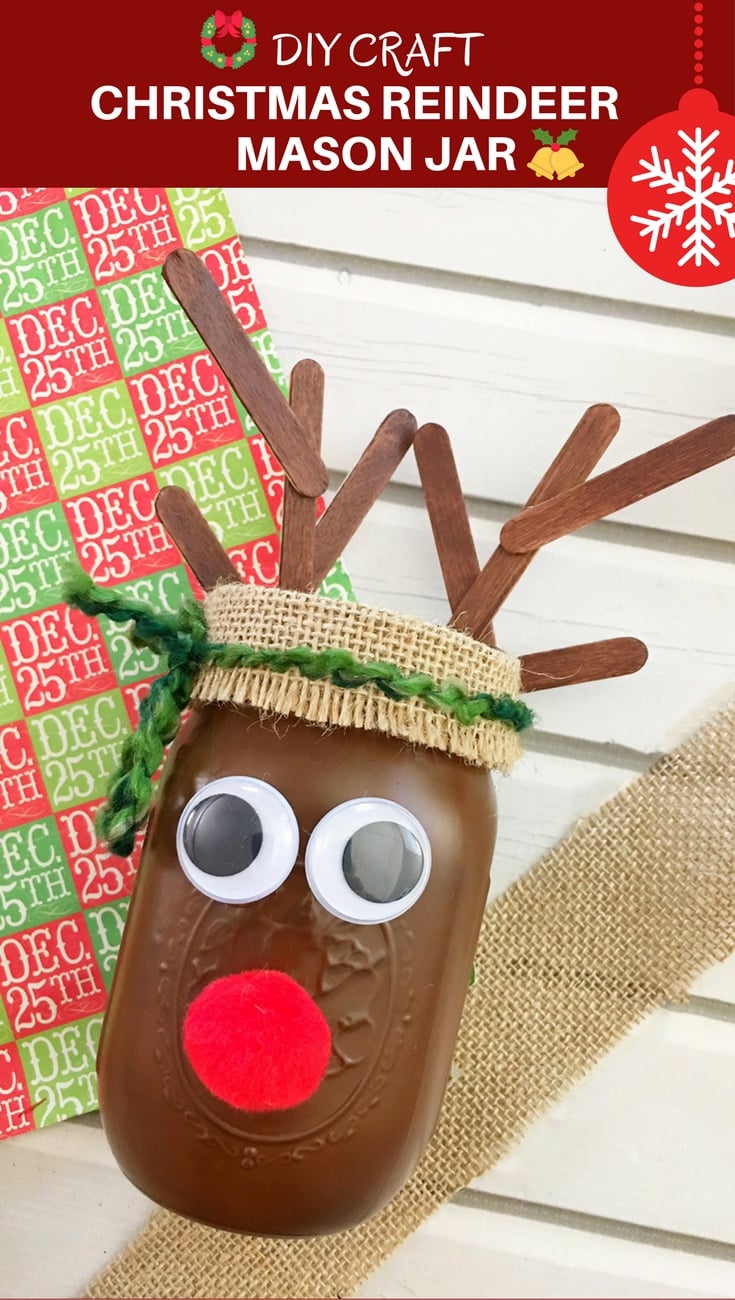 DIY Christmas Reindeer Mason Jar is perfect for holiday gift giving and home decorating. It's a fun and easy Christmas craft activity for the whole family!