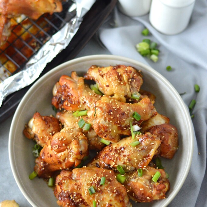 Honey Soy Chicken Wings in a serving bowl.