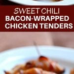 Sweet Chili Bacon-Wrapped Chicken Tenders coated in brown sugar and chili powder and then baked until crisp and delicious! Perfect as game day appetizers or as an easy weeknight dinner.