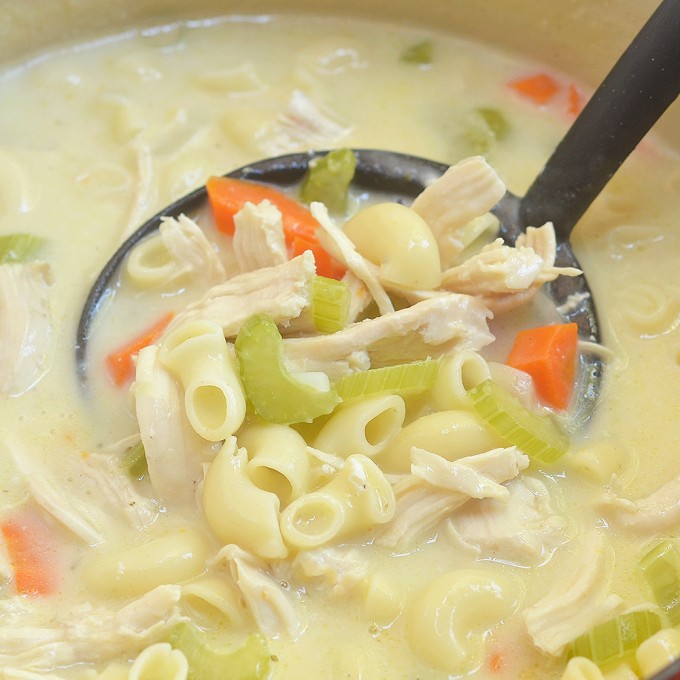Easy Creamy Chicken Noodle Soup is the epitome of comfort food! Rich, creamy and loaded with moist chicken, noodles, tender vegetables, it's the best thing to warm up with all year round!