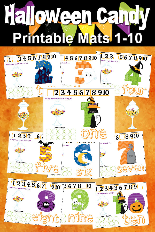 Free Printables Halloween Play Dough Counting Mats 1 to 10 for practice counting and number recognition activities. These Halloween-themed printable mats will keep kids busy for hours and make math more fun. Just print and laminate!