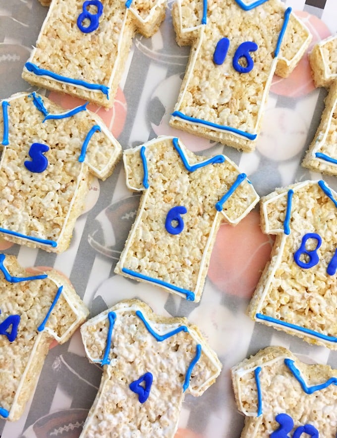 Sports Jersey Rice Krispies Treats are the perfect dessert or snack for a game day party. They're as much fun to make as they are to eat!