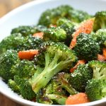 roasted broccoli and carrots on a serving plate