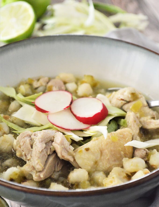 Chicken Posole in a bowl