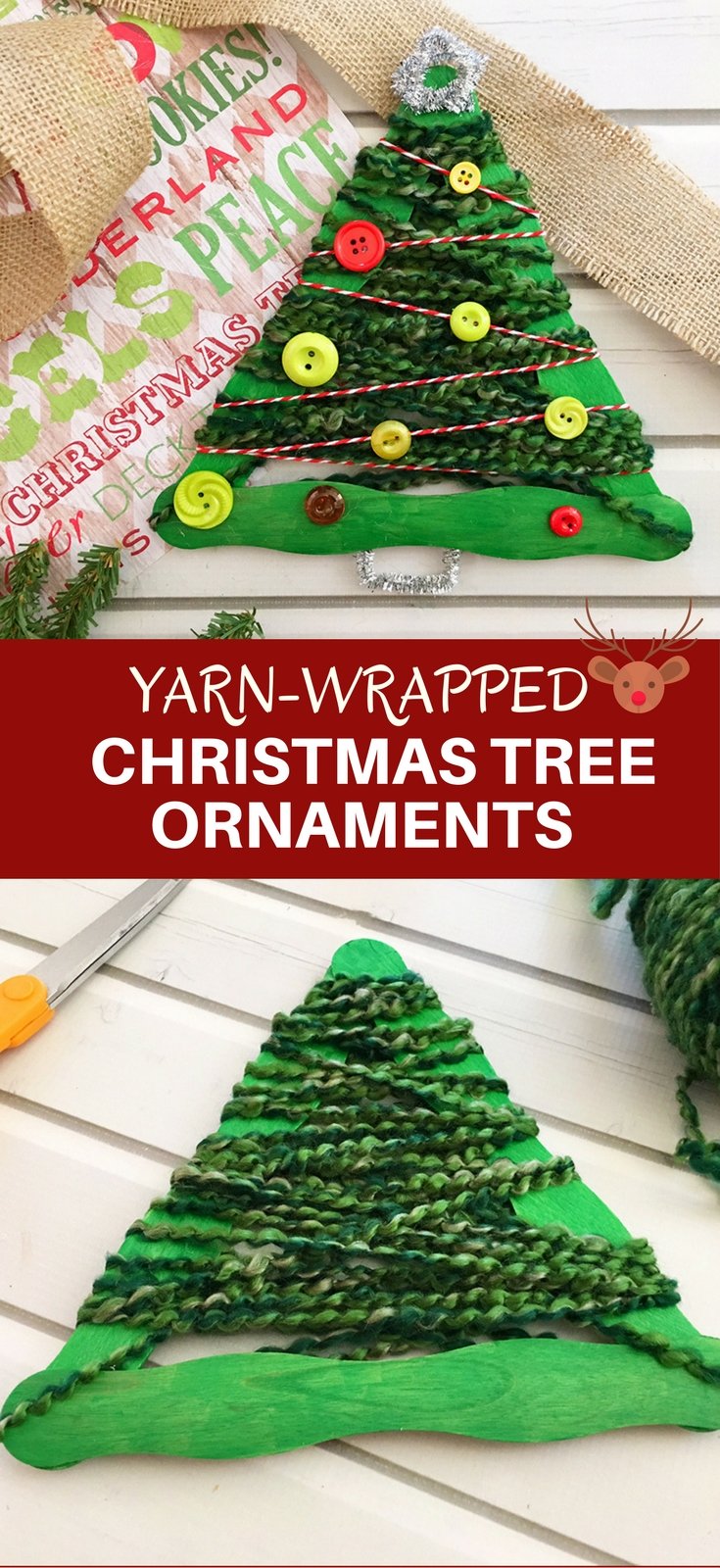 DIY Cone Christmas Trees with popcorn, yarn, and paper - The