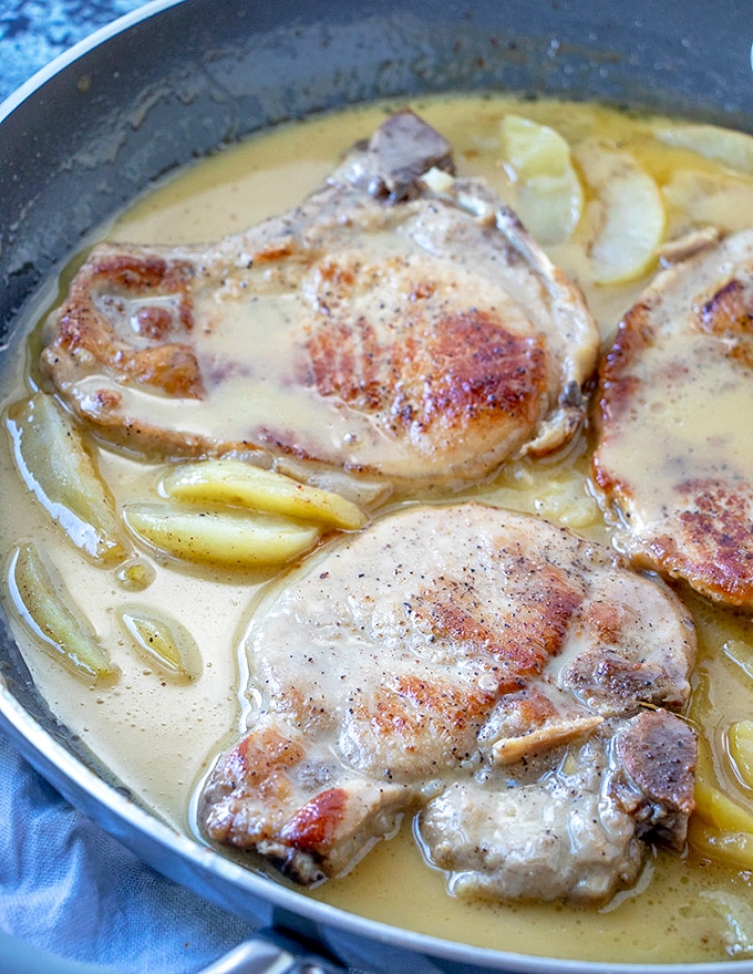 Citrus Caramel Apple Pork Chops with fork-tender pork-chops, tart apples, and a creamy caramel sauce for the ultimate Fall flavors. A delicious medley of sweet and savory, it's sure to be a dinner favorite.
