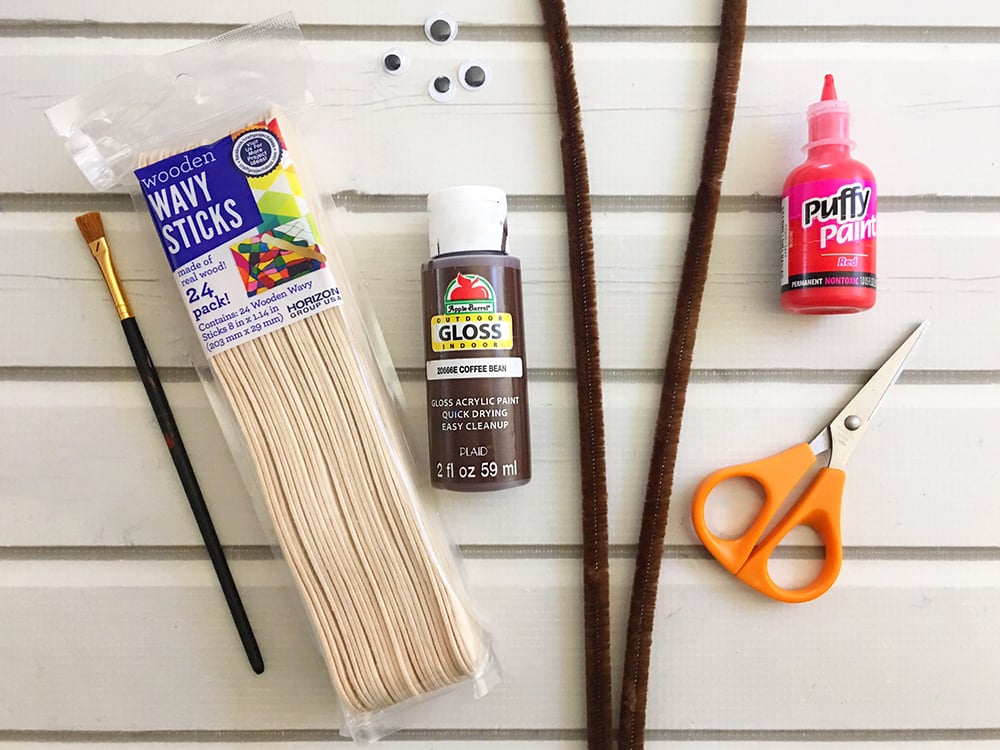 Materials needed to make DIY craft stick ornaments