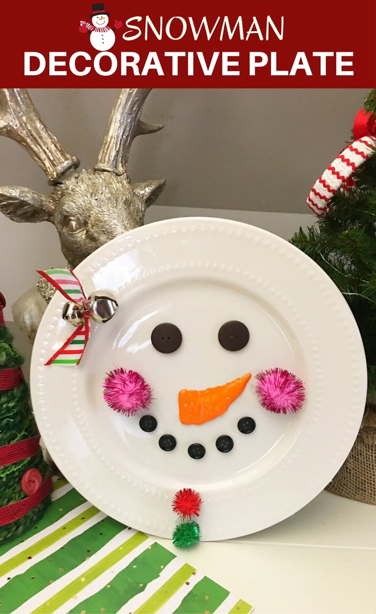 DIY Snowman Decorative Plate is an adorable addition to any Christmas decor! So easy and fun to make with simple supplies from the Dollar Store!