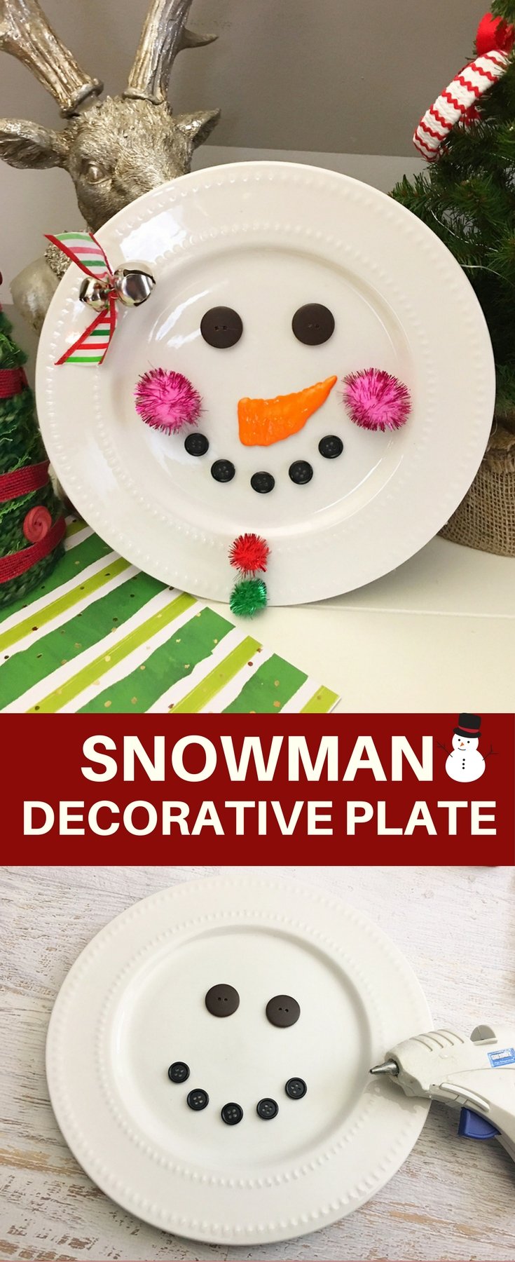 DIY Snowman Decorative Plate is an adorable addition to any Christmas decor! So easy and fun to make with simple supplies from the Dollar Store!