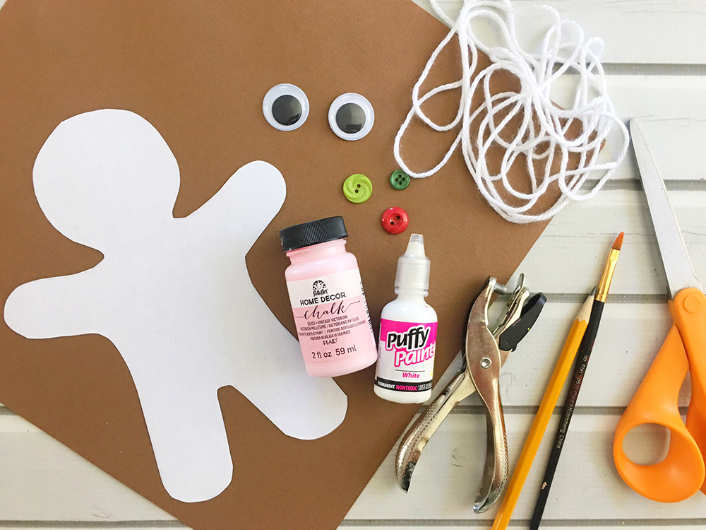 Supplies needed to make DIY Gingerbread Man Ornaments