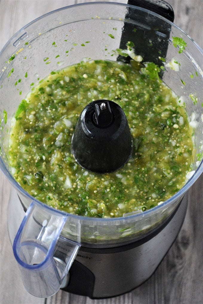 salsa verde sauce in a blender