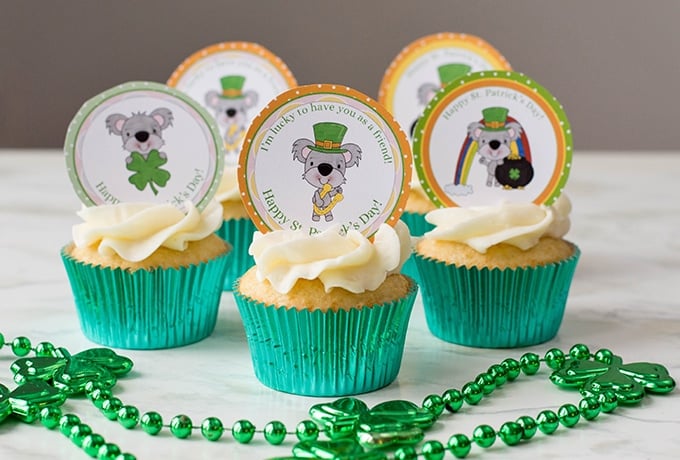 St. Patrick's Day cupcake toppers are a perfect addition to sweet vanilla cupcakes