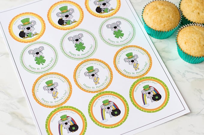 This free St. patrick's day cupcake toppers come in an easy to use sheet