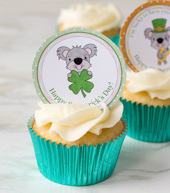 St. Patrick's Day cupcakes with free st. patrick's day cupcake toppers