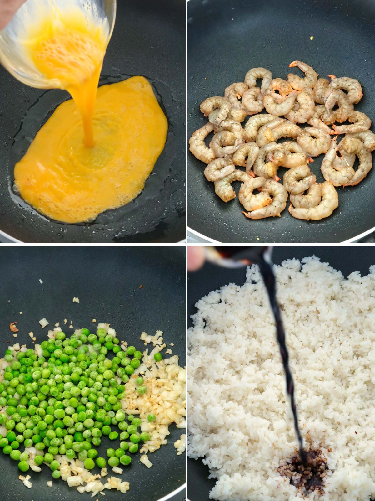 cooking fried rice in a pan