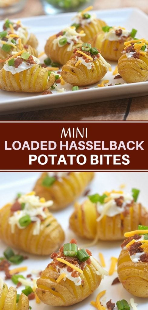 Mini Loaded Hasselback Potatoes turn baby yukon golds into a fun appetizer or side dish! Cut accordion-style, baked and then topped with sour cream, bacon, cheese, and green onions, they're absolutely addicting!