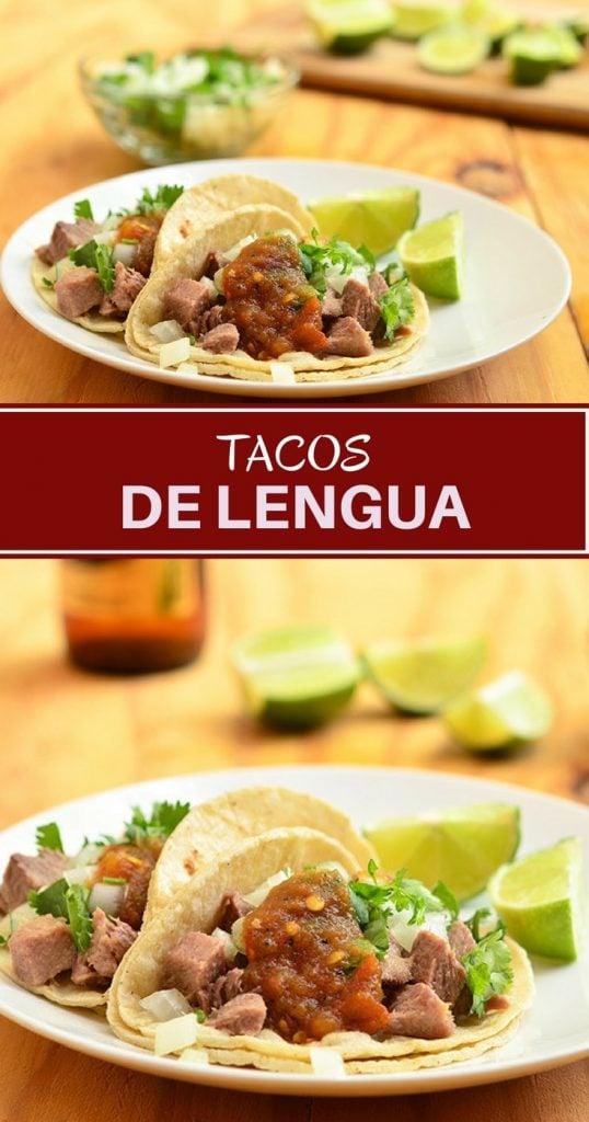 Tacos de Lengua with melt-in-your-mouth tender ox tongue, corn tortillas and your favorite taco fixings! Moist and flavorful, they're one of the best tacos you'll ever have!