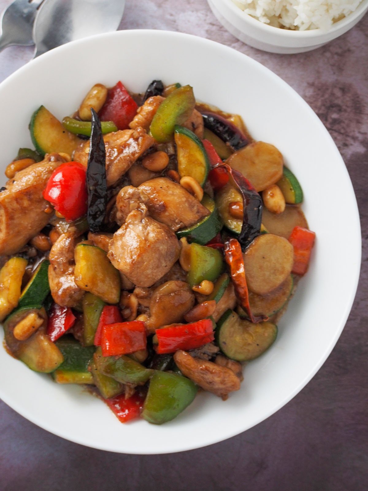 Kung Pao Chicken on a white serving platter