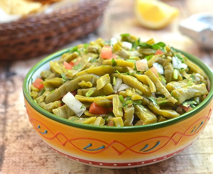 Nopal with tomatoes, onions, cilantro and lime juice for fresh, healthy and delicious salad