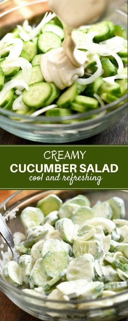 sliced cucumbers and sweet onions drizzled with mayo dressing