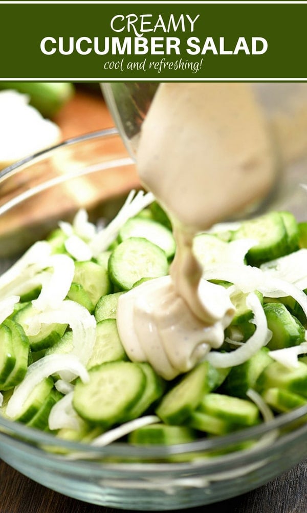 sliced cucumbers and sweet onions drizzled with mayo dressing