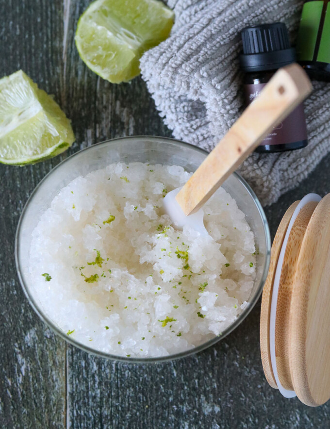 DIY Coconut Oil Body scrub made with lime and salt.