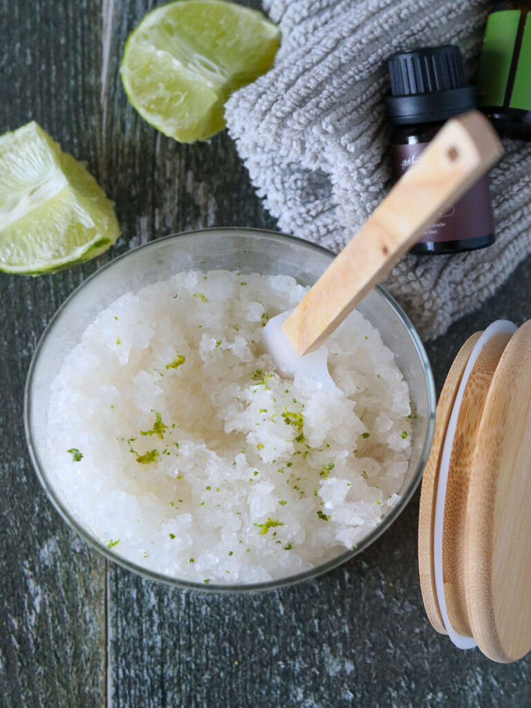 DIY Coconut Oil Body scrub made with lime and salt.