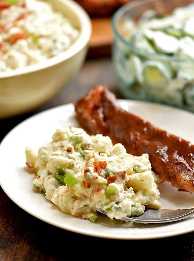 Creamy, chunky and tasty, loaded potato salad is a perfect side dish for all your favorite summer meals!