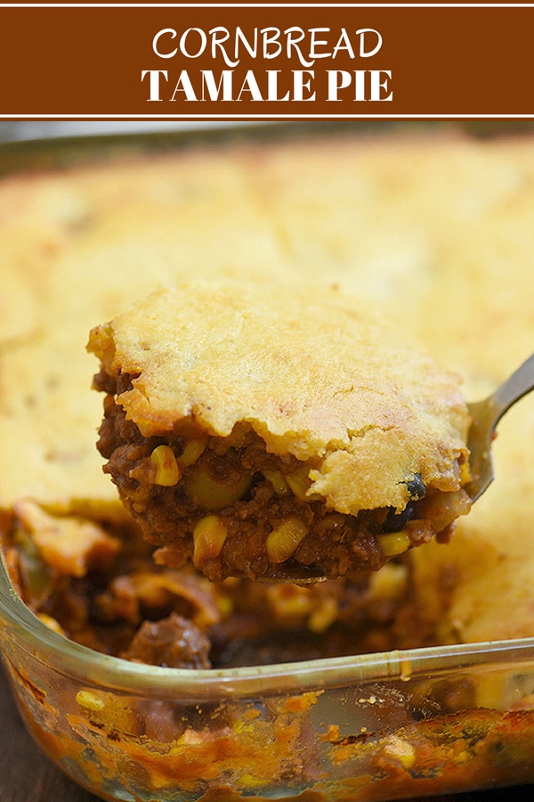 tamale pie with beef filling and cornbread crust