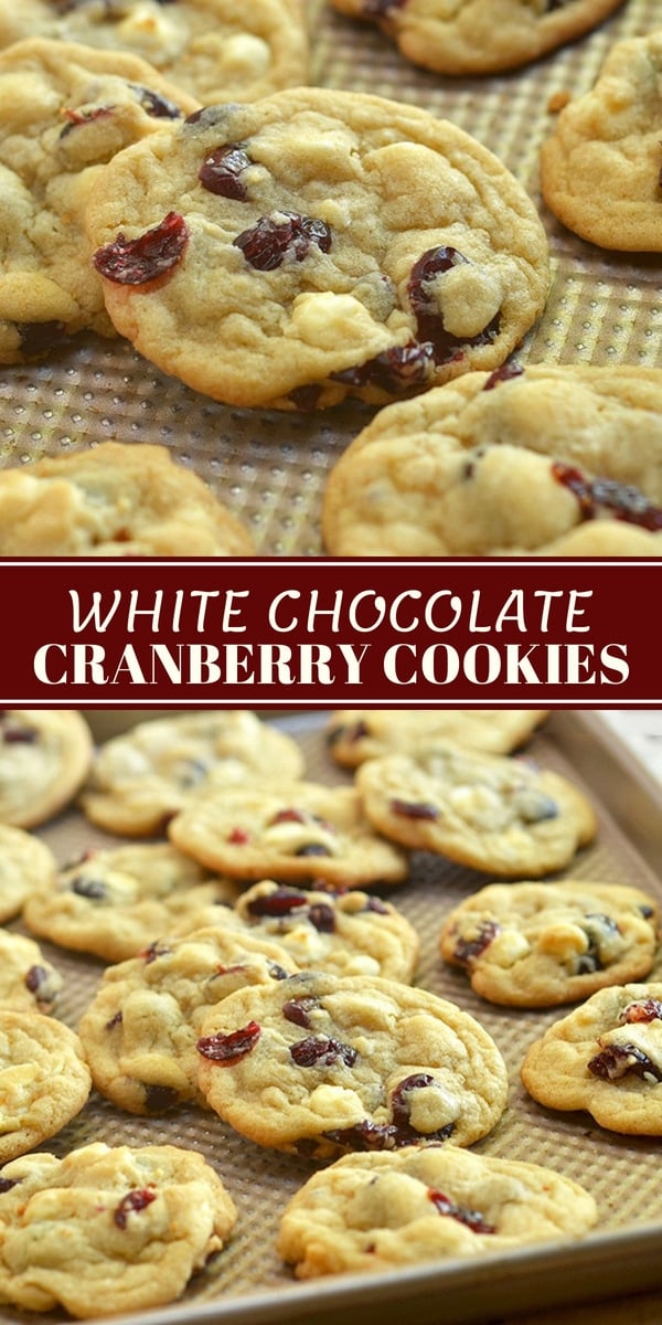 White Chocolate Cranberry Cookies on a baking sheet