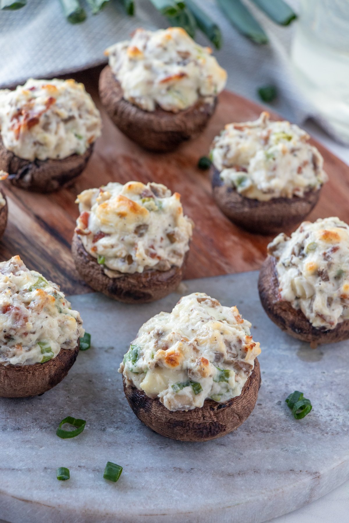Bacon and Cream Cheese Stuffed Mushrooms on a serving platter