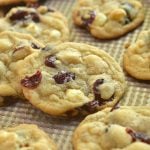 White Chocolate Cranberry Cookies on a baking sheet