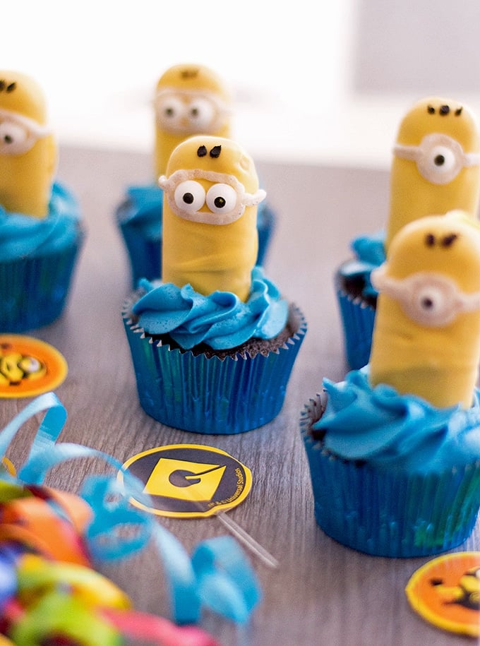 Minion Cupcakes in blue cupcake wrappers