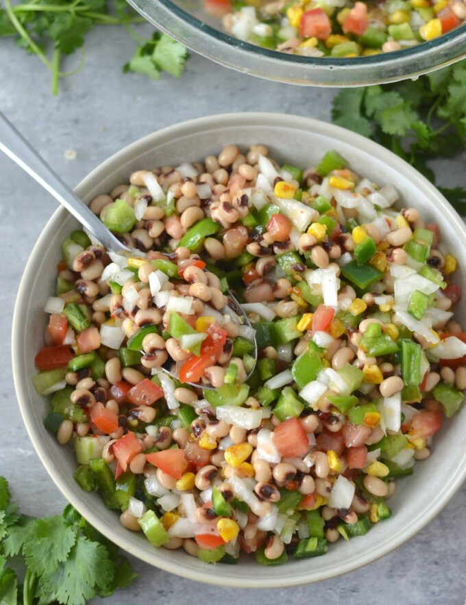 Texas Caviar Dip in a white serving bowl.