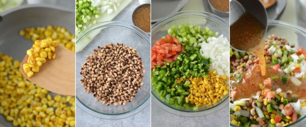 combining all the ingredients for Texas caviar in a bowl.
