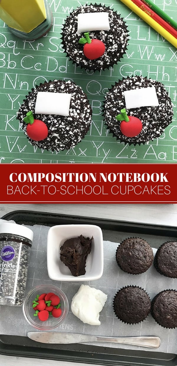 Back-to-school cupcakes with composition notebook design