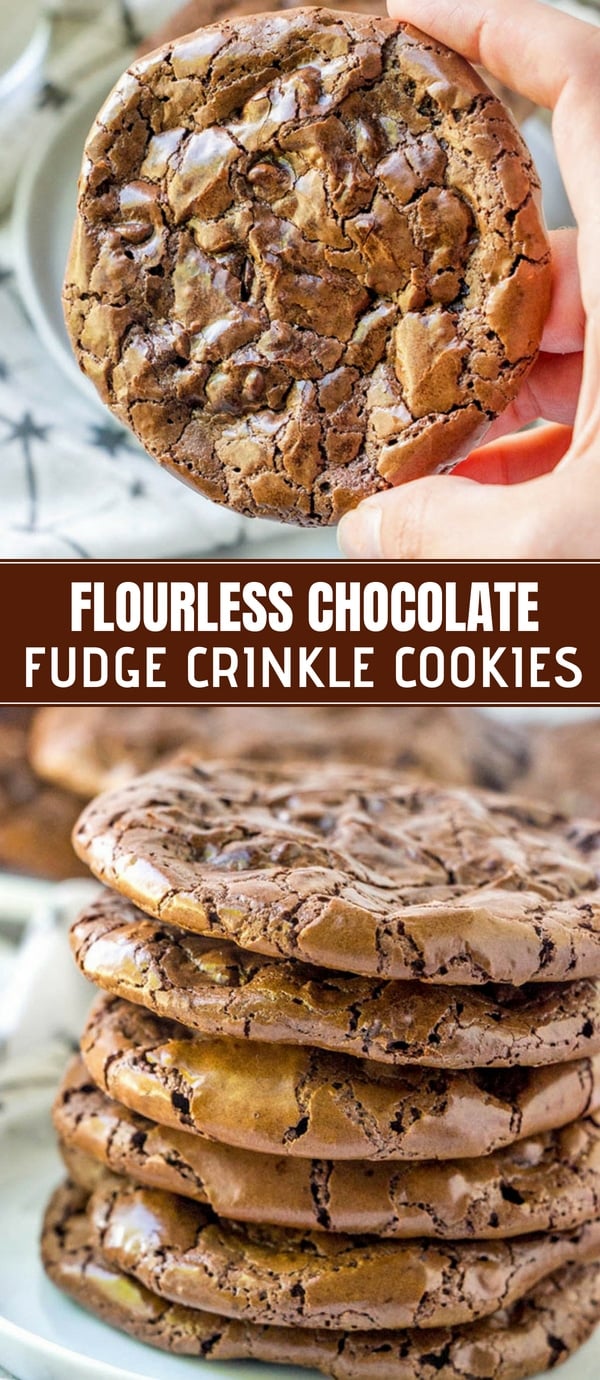 Flourless Chocolate Fudge Crinkle Cookies on a plate