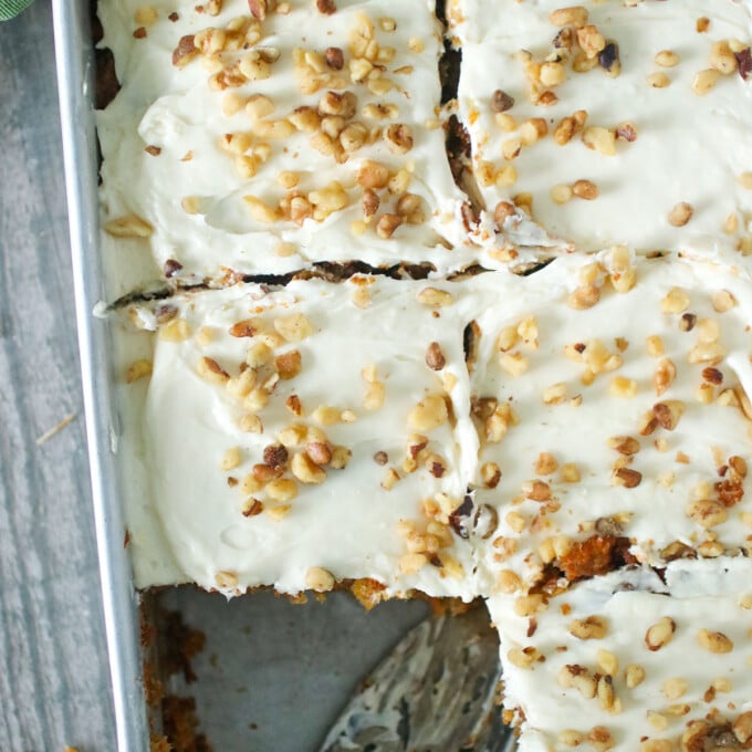 sliced sheet pan carrot cake