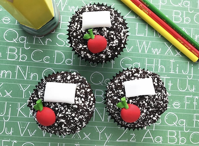 Back-to-school cupcakes with composition notebook design