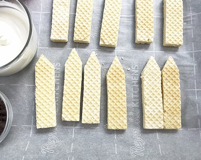 sugar wafers cut at the top to resemble pencils