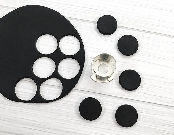 rolled out black fondant cut into small circles using cookie cutter