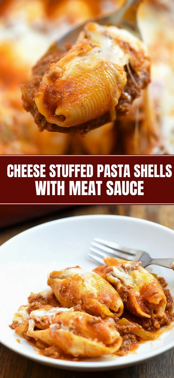 Cheese Stuffed Pasta Shells with Meat Sauce