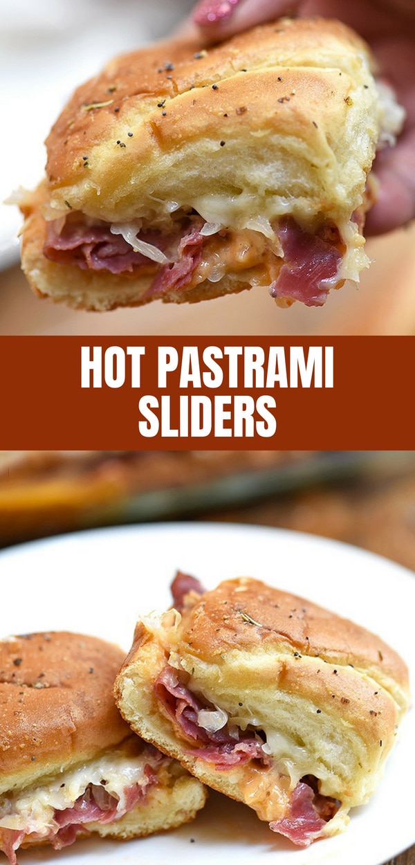Hot Pastrami Sliders on a serving plate
