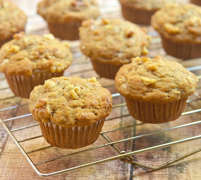 Banana Nut Muffins on a wire rack